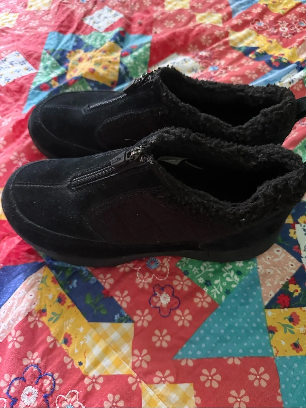 L.L. Bean Black Women's Zip-Front Suede Slippers